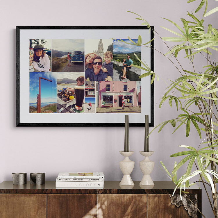 Bespoke Framed Collage in a Black Landscape shaped frame