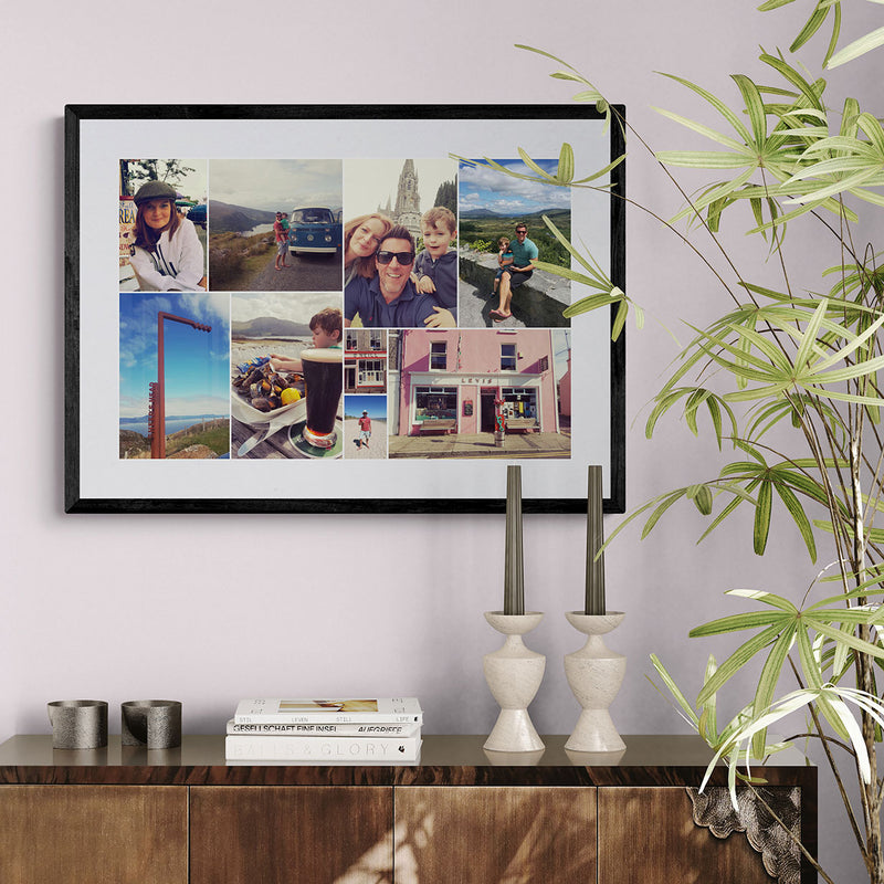 Bespoke Framed Collage in a Black Landscape shaped frame